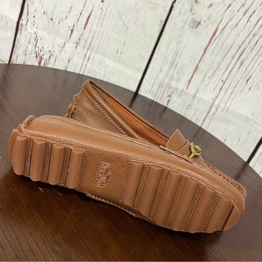 COACH CROSBY DIVER Brown Grainy Leather Loafers with Brass Gold Accent 6.5B NIB - Picture 7 of 11